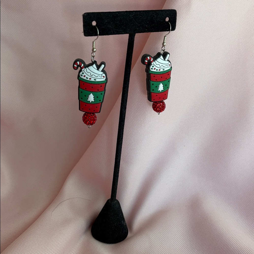Handmade Festive Latte Christmas Cup Earrings - - Picture 8 of 13